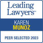 Badge from Leading Lawyers for Karen Munoz, peer selected 2023